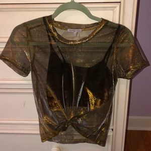 Gold mesh top with blank crop top underneath